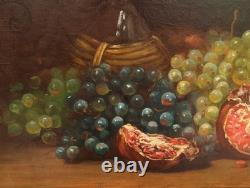 Tableau Ancien Peinture Huile Ecole Francaise Nature Morte Fruit Raisin XIX 19