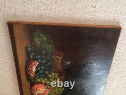 Tableau Ancien Peinture Huile Ecole Francaise Nature Morte Fruit Raisin XIX 19