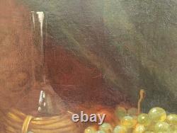 Tableau Ancien Peinture Huile Ecole Francaise Nature Morte Fruit Raisin XIX 19