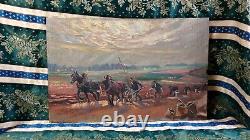 Tableau Ancien Peinture Huile Ecole Francaise de Barbizon Animaux Chevaux XIXeme