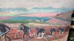 Tableau Ancien Peinture Huile Ecole Francaise de Barbizon Animaux Chevaux XIXeme