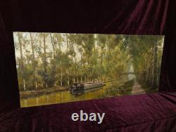 Tableau Ancien Peinture Huile Ecole Francaise de Barbizon Canal Seine DLG XIX 19