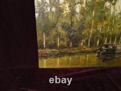 Tableau Ancien Peinture Huile Ecole Francaise de Barbizon Canal Seine DLG XIX 19
