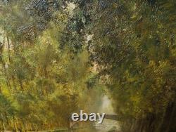 Tableau Ancien Peinture Huile Ecole Francaise de Barbizon Canal Seine DLG XIX 19