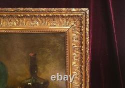 Tableau Ancien Peinture Huile HST Ecole Francaise Fruit Legume Cadre Dore XIX 19