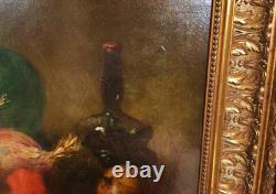 Tableau Ancien Peinture Huile HST Ecole Francaise Fruit Legume Cadre Dore XIX 19