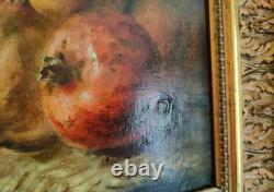 Tableau Ancien Peinture Huile HST Ecole Francaise Fruit Legume Cadre Dore XIX 19