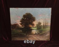 Tableau Ancien Peinture Huile HST Ecole de Barbizon Campagne Romantisme XIXeme