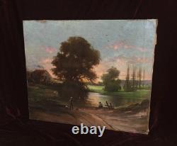 Tableau Ancien Peinture Huile HST Ecole de Barbizon Campagne Romantisme XIXeme