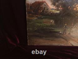 Tableau Ancien Peinture Huile HST Ecole de Barbizon Campagne Romantisme XIXeme
