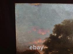 Tableau Ancien Peinture Huile HST Ecole de Barbizon Campagne Romantisme XIXeme