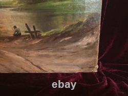 Tableau Ancien Peinture Huile HST Ecole de Barbizon Campagne Romantisme XIXeme
