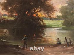 Tableau Ancien Peinture Huile HST Ecole de Barbizon Campagne Romantisme XIXeme