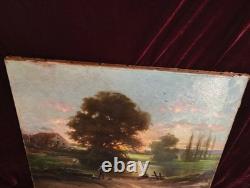 Tableau Ancien Peinture Huile HST Ecole de Barbizon Campagne Romantisme XIXeme