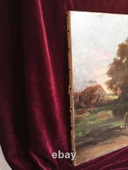 Tableau Ancien Peinture Huile HST Ecole de Barbizon Campagne Romantisme XIXeme