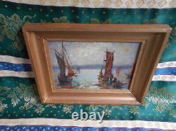 Tableau Ancien Peinture Huile Marine Bord de Mer Saint Tropez Bateaux Voiliers