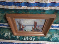 Tableau Ancien Peinture Huile Marine Bord de Mer Saint Tropez Bateaux Voiliers