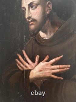Tableau Ancien, Saint François D'Assise XVIIème, (mains De Anvers)