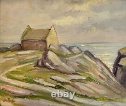 Tableau Ancien Signé Paysage Maritime Bretagne Mer