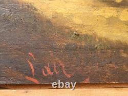 Tableau Ancien signée École Française Paysage Animées Peinture huile sur panneau