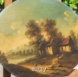 Tableau Ancien signée École Française Paysage Animées Peinture huile sur panneau