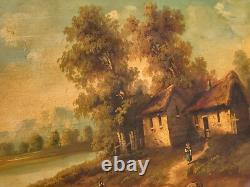Tableau Ancien signée École Française Paysage Animées Peinture huile sur panneau