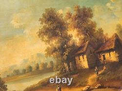 Tableau Ancien signée École Française Paysage Animées Peinture huile sur panneau