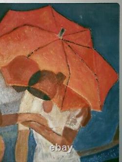 Tableau Cubiste Huile sur Toile Les Amoureux du peintre Lyonnais A. MANJOT XXe