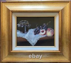Tableau HSP Confiture, dentelle et fruits signée postimpressionniste + cadre