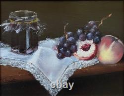 Tableau HSP Confiture, dentelle et fruits signée postimpressionniste + cadre