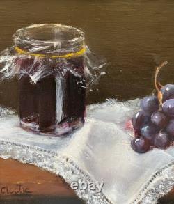 Tableau HSP Confiture, dentelle et fruits signée postimpressionniste + cadre