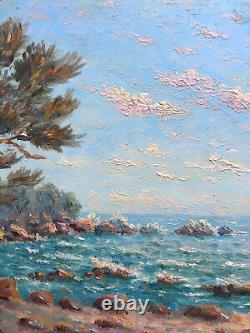 Tableau HSP Marine aux Environs de St Raphaël signé Saulgeot 1930