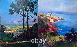 Tableau HSP Marine et paysage pinéde double face Gabriel DESCHAMPS (1919-2011)