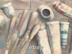 Tableau HSP- Nature Morte d' Atelier Signé ROALS  1982 MODERN PAINTING