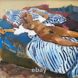 Tableau HSP Nue au divan 1973 de B. Zeller (1930/2009) Orientaliste