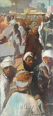 Tableau HSP Patrice Landauer (1965) Orientaliste Le marché oriental