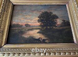 Tableau HSP Paysage avec lavandière cf. Théodore Rousseau XIX° + cadre