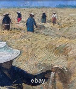 Tableau HSP Paysage de moisson du Vietnam signé ManoJ 1984