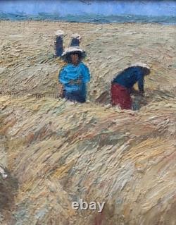 Tableau HSP Paysage de moisson du Vietnam signé ManoJ 1984