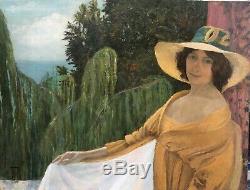 Tableau Huile Portrait Jeune Fille Yvonne Ripa de Roveredo 1916 Art Nouveau