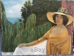 Tableau Huile Portrait Jeune Fille Yvonne Ripa de Roveredo 1916 Art Nouveau