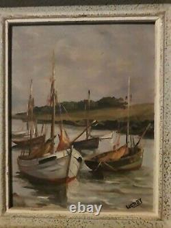 Tableau Huile Sur Bois Bateaux Paysage De Bretagne