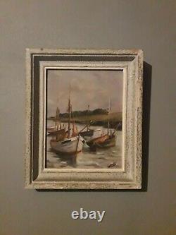 Tableau Huile Sur Bois Bateaux Paysage De Bretagne