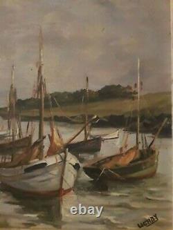 Tableau Huile Sur Bois Bateaux Paysage De Bretagne