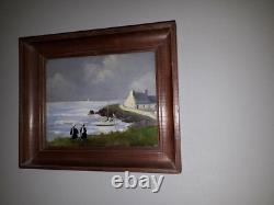 Tableau Huile Sur Bois Et Verre Deux Bigoudenes Et Paysage Bord De Mer Bretagne