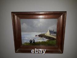 Tableau Huile Sur Bois Et Verre Deux Bigoudenes Et Paysage Bord De Mer Bretagne