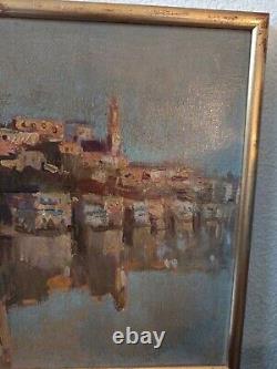 Tableau. Huile Sur Bois. Paysage Village Lacustre/Fluvial. Debut XXeme. A Identifier