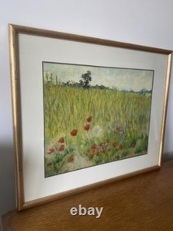 Tableau Huile Sur Papier Marcel JUILLARD Champs Coquelicot Cadre Bois Doré #C800