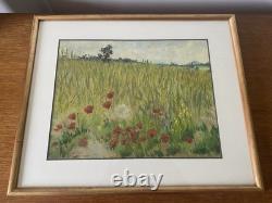 Tableau Huile Sur Papier Marcel JUILLARD Champs Coquelicot Cadre Bois Doré #C800