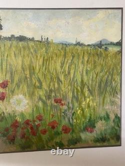 Tableau Huile Sur Papier Marcel JUILLARD Champs Coquelicot Cadre Bois Doré #C800